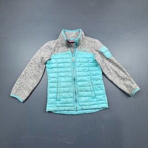 Free Country Jacket Girls XS Gray Aqua Full Zip Hybrid Puffer Fleece Sleeve Warm